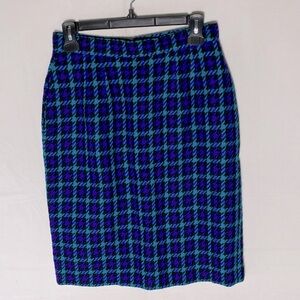 Vintage Cimone Blue Purple Black Wool Houndstooth Plaid Mini Skirt S